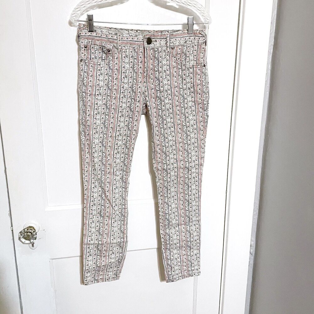 FREE PEOPLE womens size 27 boho pink gray geometric skinny cropped denim jeans